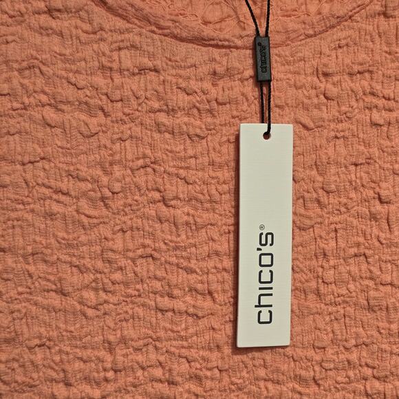 NWT Chico's Knit M Top Textured Cap Sleeve Tee Top Coral Blossom - Picture 5 of 10